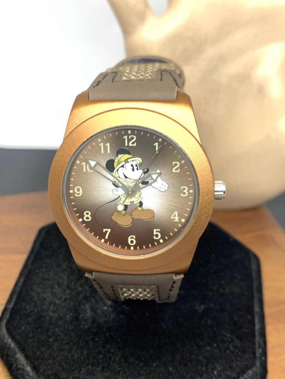 Disney Mickey Mouse Safari Men's Watch Brown Bronze Quartz Nylon Strap 38mm